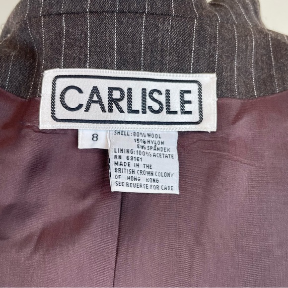 Carlisle Wool Brown White Pinstripe Button Front Blazer Jacket Women Size 8 - Picture 2 of 7